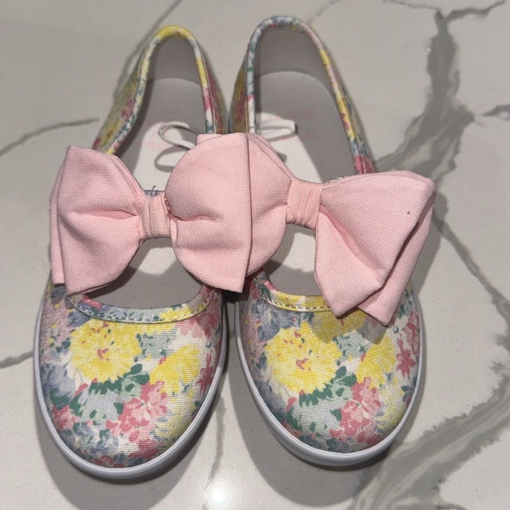 Janie and Jack Pink Ribbon Floral Girls Toddler Sneakers 10